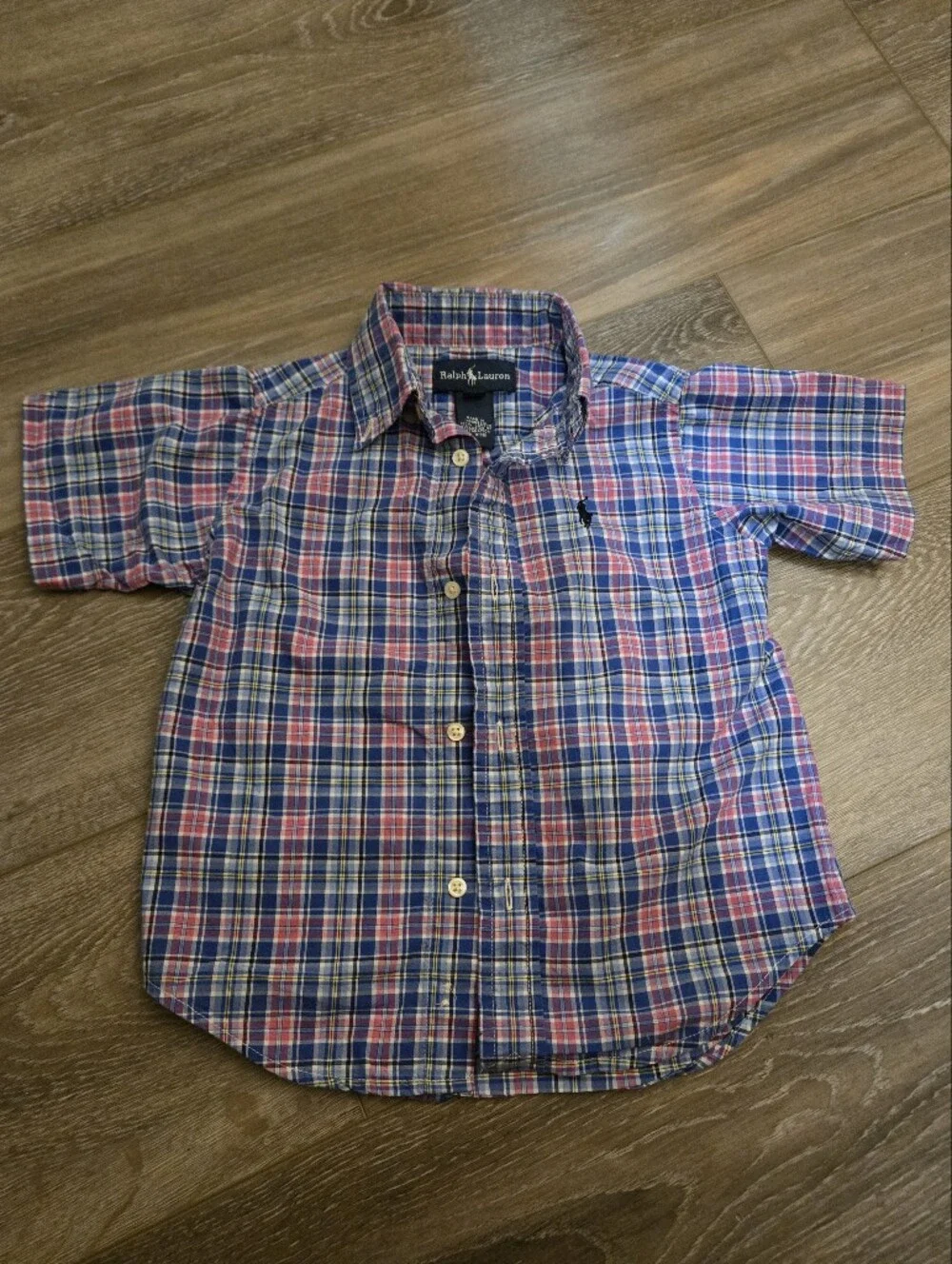 Ralph Lauren Blue and Red Plaid Short-Sleeve Button-Down Shirt